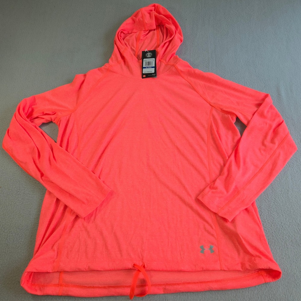 Under Armour Hoodie Womens XL Neon Pink HeatGear Loose Fit Drawstring Hem - Picture 1 of 5